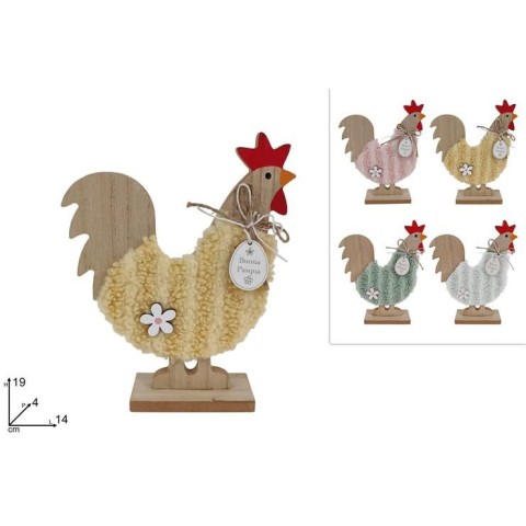 GALLINA 19 CM IN LEGNO C PELLICCIA  BUONA PASQUA  4 COL